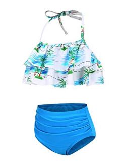 Girls Two Piece Swimsuits Mommy and Me Matching Bathing Suits Falbala Bikini Set