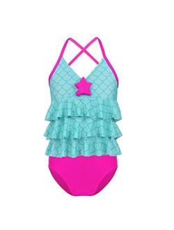 FEESHOW Kids Girls 2 Piece Tankini Swimsuit Bathing Suit Halter Top with Boyshort Swimwear Set