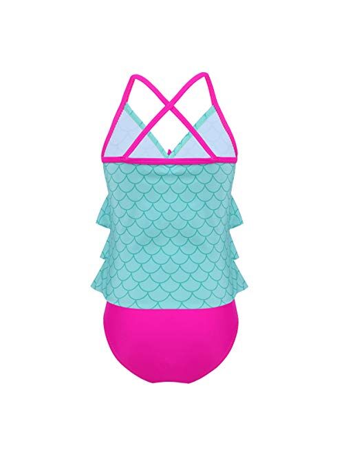FEESHOW Kids Girls 2 Piece Tankini Swimsuit Bathing Suit Halter Top with Boyshort Swimwear Set