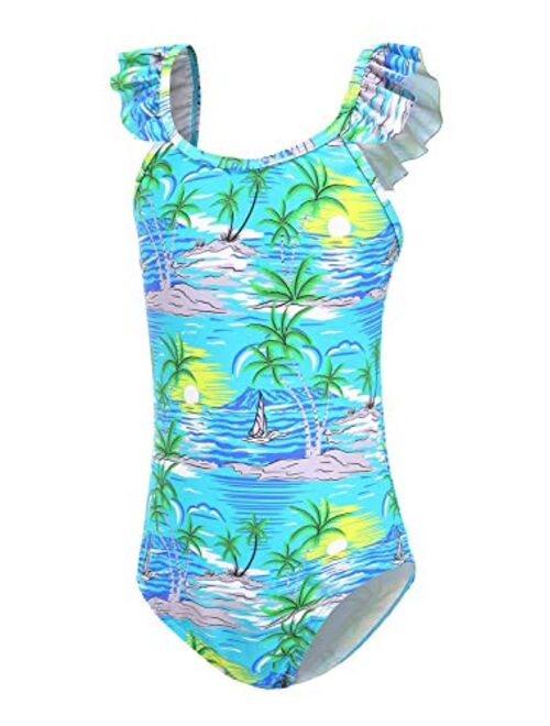 Girls One Piece Swimsuits Unicorn Ruffle Bathing Adjustable Strap Swimwear 2-14 Years