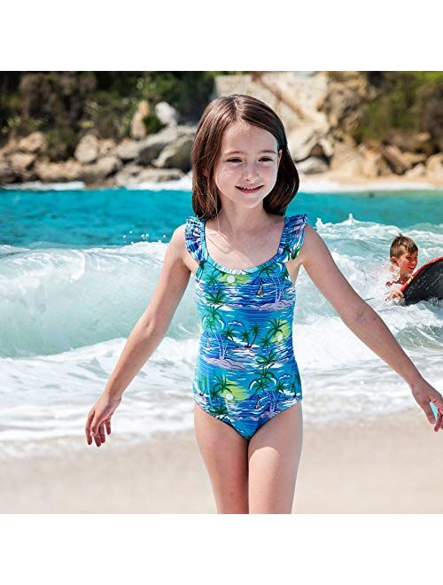 Girls One Piece Swimsuits Unicorn Ruffle Bathing Adjustable Strap Swimwear 2-14 Years