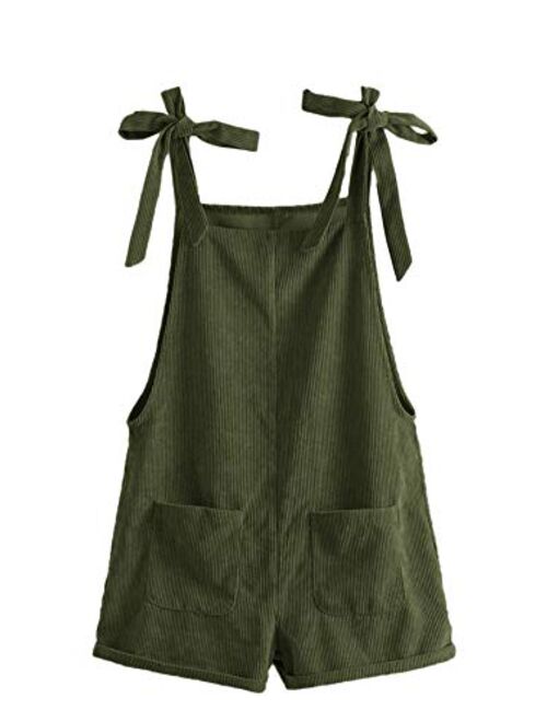Romwe Women's Corduroy Tie Knot Strap Overall Shorts Pocket Jumpsuit