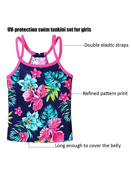 BAOHULU Little GirlsTankini Rash Guard Set Flower Lovely Straps Bikini Swimsuit