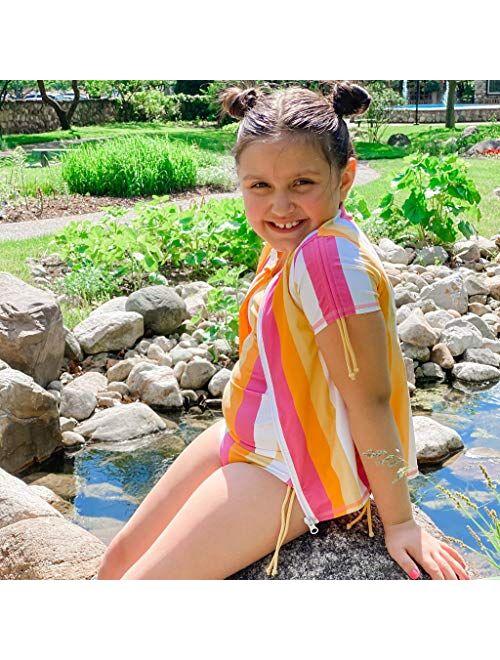 SwimZip Girl's Short Sleeve Rash Guard with Tankini & Bottoms Multiple Colors