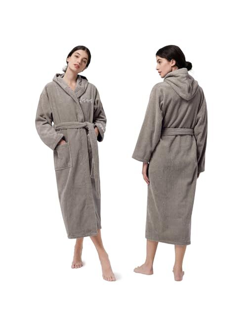 AW BRIDAL Terry Cloth Robe Hooded Bathrobes Turkish Cotton Towel Robe Lightweight with Embroidery for Men Women