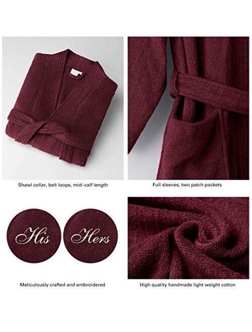 AW BRIDAL Couple's Terry Cotton Kimono Robe Spa Bathrobe Set - Unisex Hotel Robe with Elegant Script Embroidery