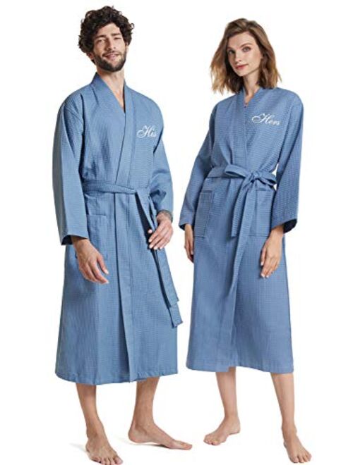 AW BRIDAL Cotton Waffle Robes His Hers & Mr Mrs Robe Spa Hotel Kimono Bathrobe for Couples Set, 2PCS