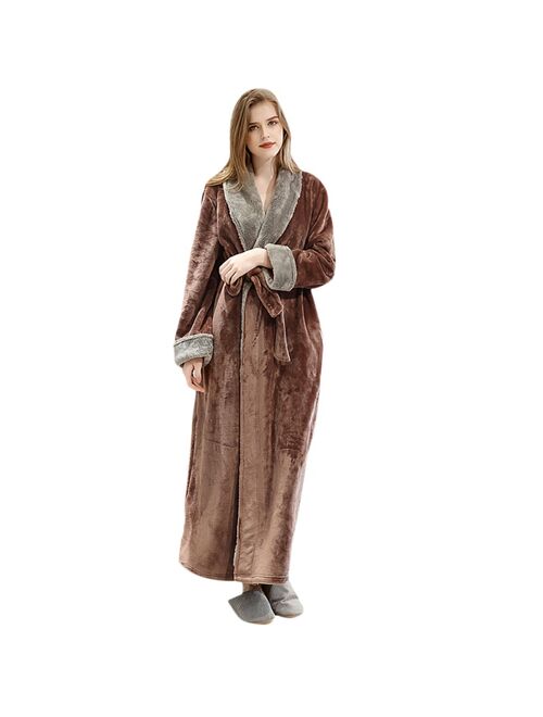 Autumn And Winter Robe Plus Long Robe Flannel Couple Nightgown Thick Lace-up Solid Color Long Home Robe