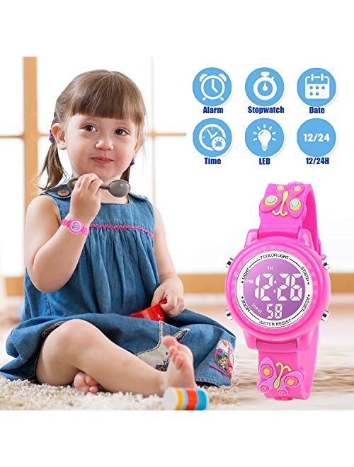 Kids Watch Cartoon 3D Digital Sport Watch with 7 Color Lights and Alarm- Gifts for Boys Girls Child Wristwatch