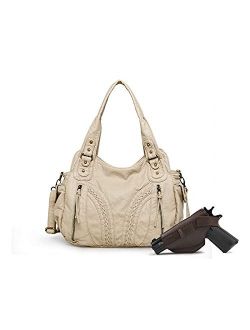 Montana West Concealed Carry Satchel Bag for Women Soft Leather Shoulder Bag Large Hobo Bag Detachable Holster