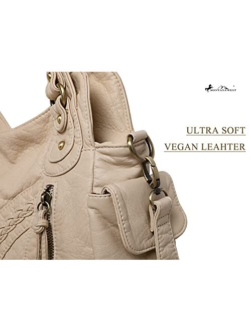 Montana West Concealed Carry Satchel Bag for Women Soft Leather Shoulder Bag Large Hobo Bag Detachable Holster
