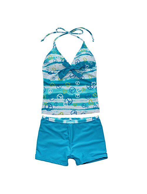 FEESHOW Kids Big Girls Two Piece Halter Tankini Swimsuit Summer Beach Bathing Suit Tank Top with Boyshorts Set