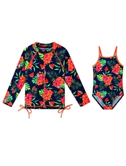 FEESHOW Kids Baby Girls Floral Long Sleeve Rash Guard Swimsuit Shirt Tops UV Sun Protective Swimwear Bathing Suit 