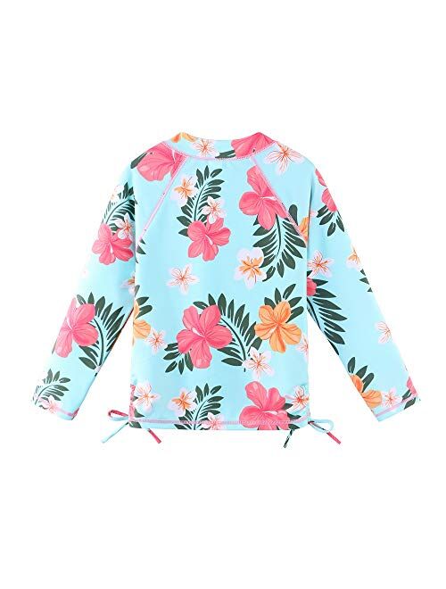 TFJH E Girls Long Sleeve Swim Shirt Rashguard Bathing Suit 2-Pieces Swimwear UV 50+ Zipper