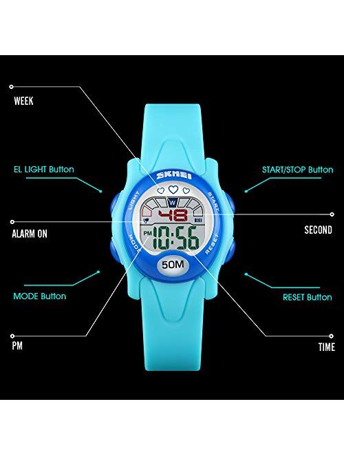CakCity Kids Watch Digital Waterproof for Girls Boys Cute LED Watches with Luminous Alarm Stopwatch Wrist Watch for 3-10 Year Little Child