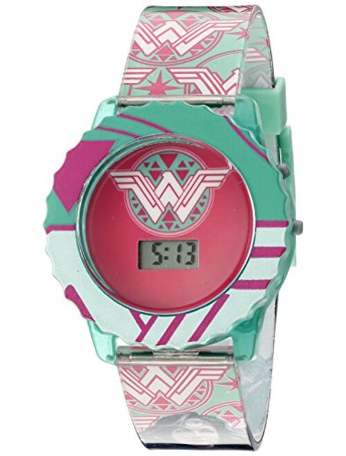 DC Comics Wonder Woman Girl's Digital Casual Watch with Flashing LED Lights, Color: Teal (Model: WOM4014)