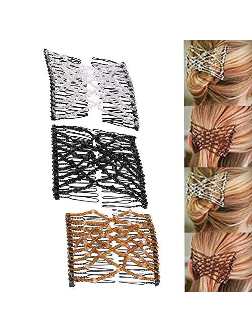 Gofypel Magic Hair Combs Vintage Bead Stretchy Magic Clips Double Hair Clip Women Girls Hairpins Crystal Stretch Pearls Hair Accessories Hair Jewelry Hair Styling Decorat
