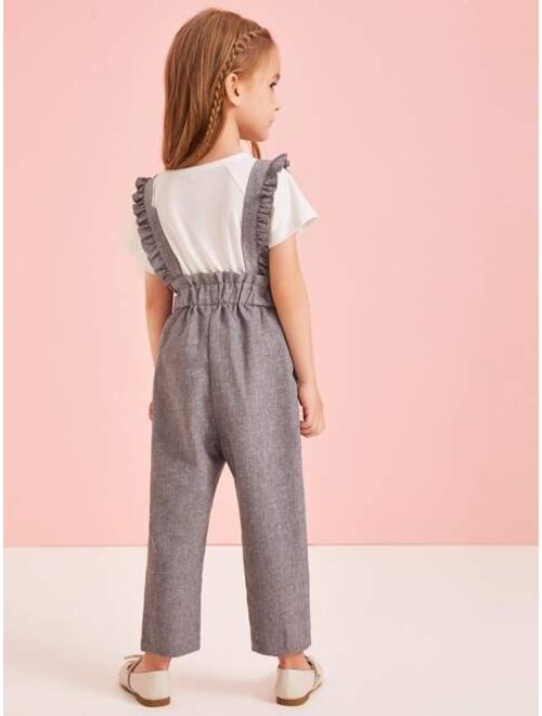 Shein Toddler Girls Bow Front Frill Trim Jumpsuit