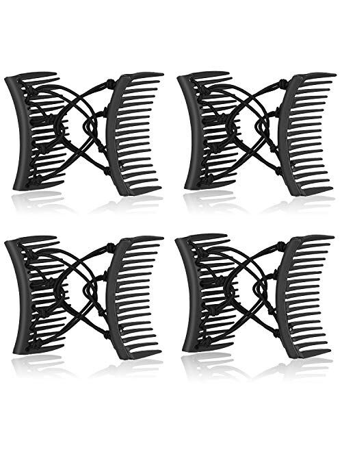 WILLBOND 4 Pieces Stretchy Double Comb Hair Clip Adjustable Elastic Hair Comb No Crease Hair Pins Hair Accessories for Women Curly Thick Wavy Hair Ponytail