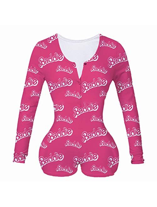 TiendaDeLage Women's Sexy Jumpsuit Onesie Pajamas Deep V Neck Bodycon Bodysuit Leotard Romper One Piece Pjs Overall for Women