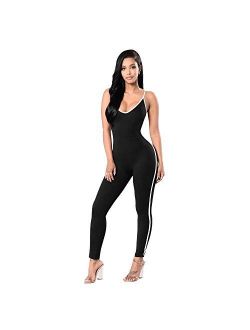 Dreamskull Women's Sexy Bodycon Catsuit Spaghetti Strapped Jumpsuit V Neckline Bodysuit One Piece Rompers,6 Colors