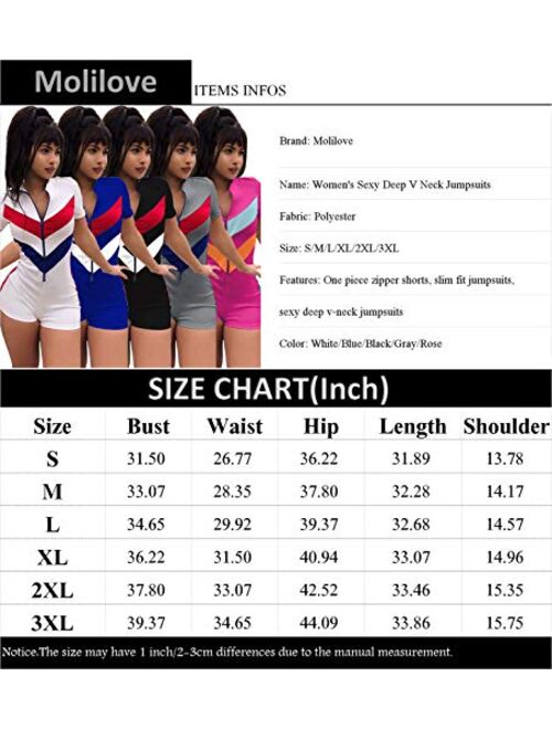 Molilove Women's Sexy Deep V Neck Jumpsuits Onesie Zipper Shorts Stripe Bodysuit Rompers One Piece Overall