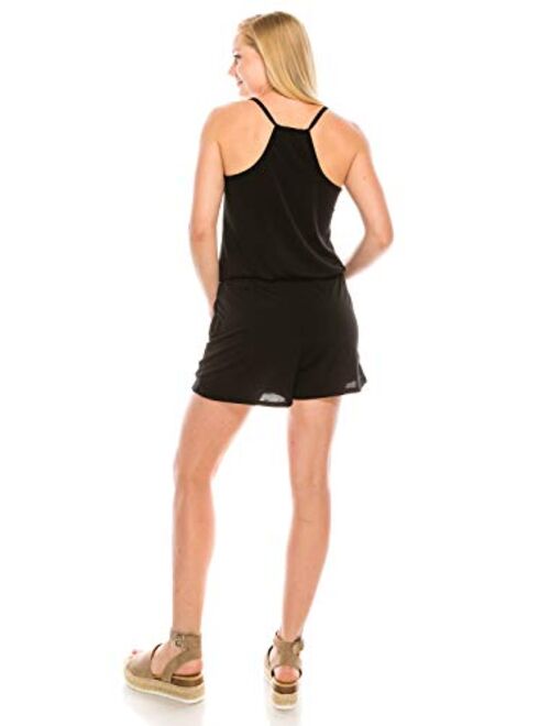 URBAN K Women's Plus and Regular Size Solid Racer Back Rompers with Pockets