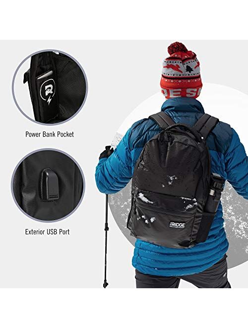 Ridge The Commuter - Weatherproof Backpack | Travel Backpack with Laptop Holder | Work Backpack | Waterproof, RFID Blocking Nylon Backpack | Black