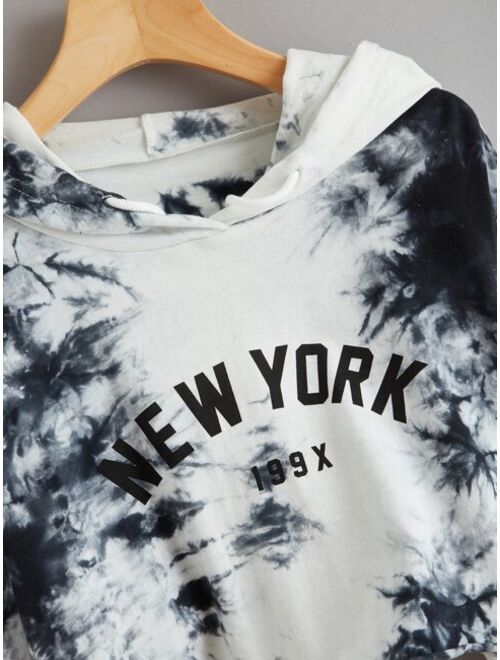 Shein New York Graphic Tie-Dye Cropped Hoodie