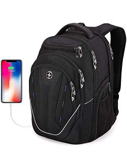 Swissdigital Terabyte TSA-Friendly Water-Resistant Large Backpack, Business Laptop Backpack for Men with USB Charging Port/RFID Protection Big School Bookbag Fits up to 1
