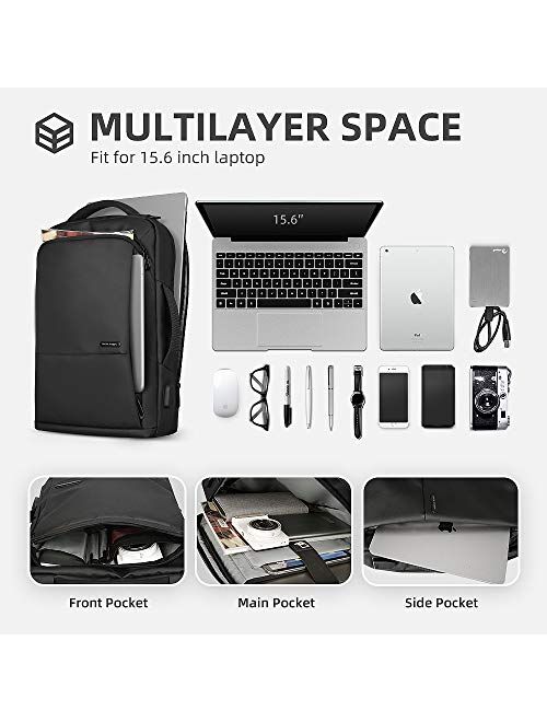 Business Backpack,MARK RYDEN 3in1 backpack Slim Laptop Backpack For Work School Travel Flight Fits 15.6 Laptop with USB Port,Waterproof Casual Daypack,Black