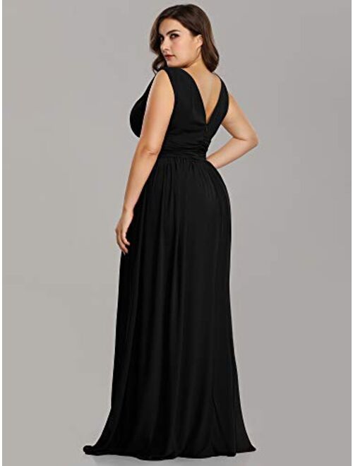 Ever-Pretty Women's Plus Size Chiffon Double V-Neck Semi-Formal Evening Party Maxi Dresses 9016PZ