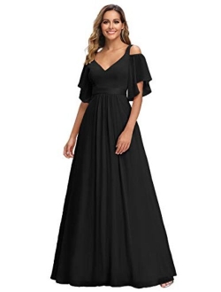 Women's A-Line Cold Shoulder Bridesmaid Dress Evening Gowns 7871