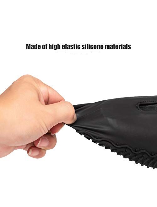 CHUHUAYUAN Waterproof Silicone Shoe Covers, Reusable Foldable Not-Slip Rain Shoe Covers with Zipper,Shoe Protectors Overshoes Rain Galoshes for Kids,Men and Women(1 Pair)