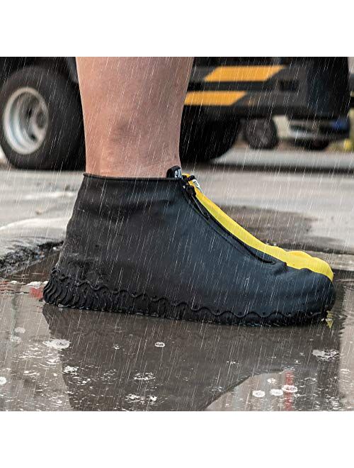 CHUHUAYUAN Waterproof Silicone Shoe Covers, Reusable Foldable Not-Slip Rain Shoe Covers with Zipper,Shoe Protectors Overshoes Rain Galoshes for Kids,Men and Women(1 Pair)