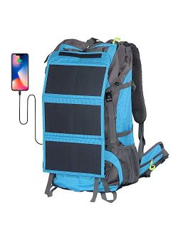 External Frame Hiking Backpack 68L with 20 Watts Solar Charger Panel (Blue)