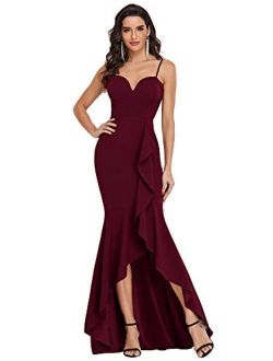 Womens Spaghetti Floor Length High Low Formal Party Cocktail Dress 0221