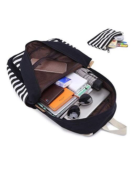 Sqodok School Backpack Canvas Bookbag 15.6" Laptop Backpack with USB Charger Port Travel Daypack