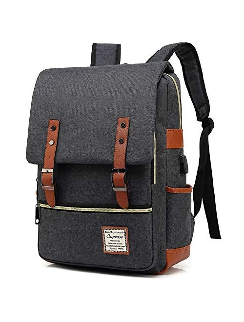 SUPEASE Vintage Slim College School Laptop Backpack with USB Charging Port for Women Men , Green
