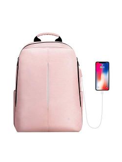 FINPAC Laptop Backpack, Casual Daypack with USB Port for Travel School Work (Pink)