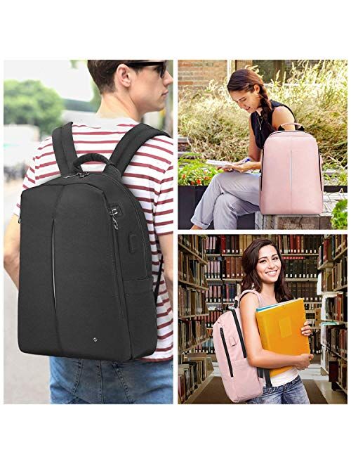 FINPAC Laptop Backpack, Casual Daypack with USB Port for Travel School Work (Pink)