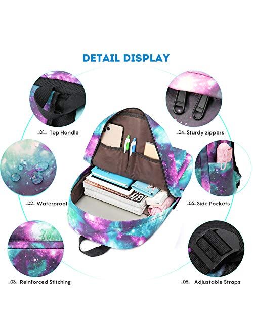 EZYCOK Galaxy Canvas Backpack for Women Teen Girls with USB Charging Port College School Backpack with Pencil Pouch, Fits 14" Laptop