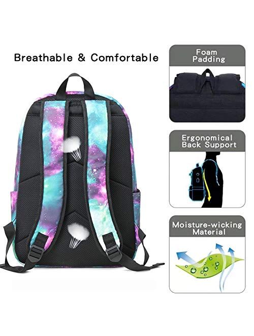 EZYCOK Galaxy Canvas Backpack for Women Teen Girls with USB Charging Port College School Backpack with Pencil Pouch, Fits 14" Laptop