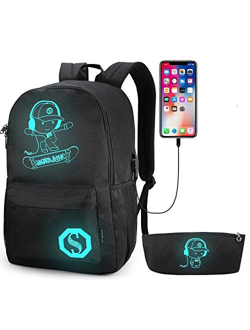 Pawsky Galaxy Backpack for School, Anime Luminous Backpack College Bookbag Anti-Theft Laptop Backpack with USB Charging Port