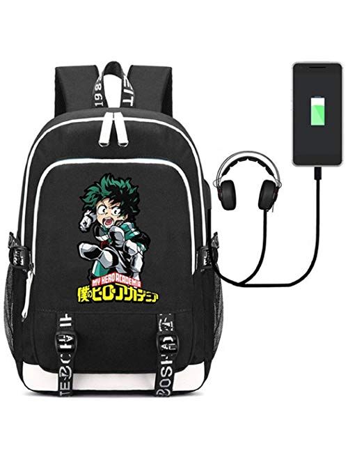 Siawasey My Hero Academia Anime Boku no Hero Academia Cosplay Backpack Daypack Bookbag Laptop School Bag with USB Charging Port