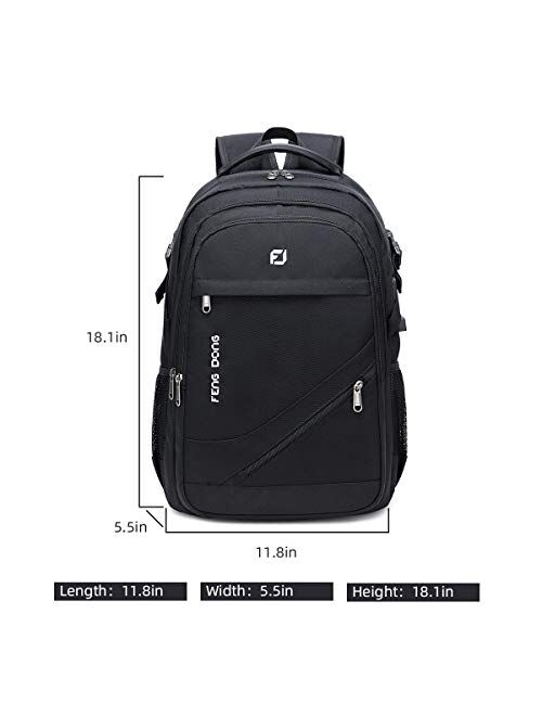 FENGDONG Waterproof Large Laptop Backpack 17.3 inch Durable Travel ,School College Backpack Bookbag Business Backpack with USB Charging, Headset Port and Luggage Sleeve f
