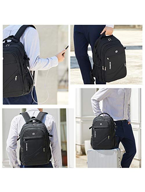 FENGDONG Waterproof Large Laptop Backpack 17.3 inch Durable Travel ,School College Backpack Bookbag Business Backpack with USB Charging, Headset Port and Luggage Sleeve f