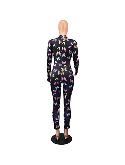 Women's V Neck Long Sleeve Jumpsuit Bodycon One Piece Pajamas Bodysuit Romper Sleepwear