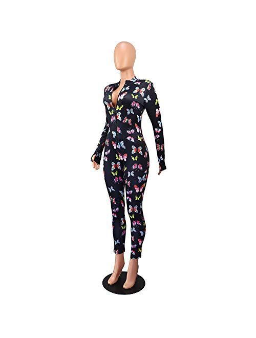 Women's V Neck Long Sleeve Jumpsuit Bodycon One Piece Pajamas Bodysuit Romper Sleepwear