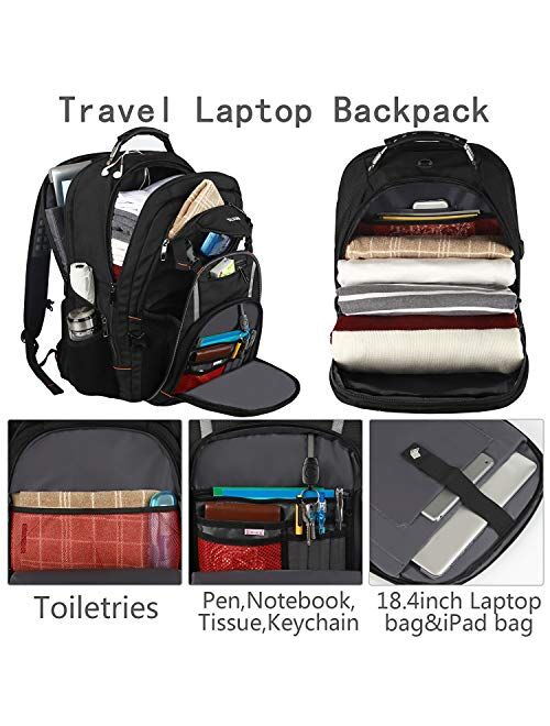 18.4 Inch Laptop Backpack for Men,55L Extra Large Travel Laptop Backpack with USB Charger Port,Headphone Hole,Chest Strap,TSA Friendly Flight Approved RFID Anti-theft Wat